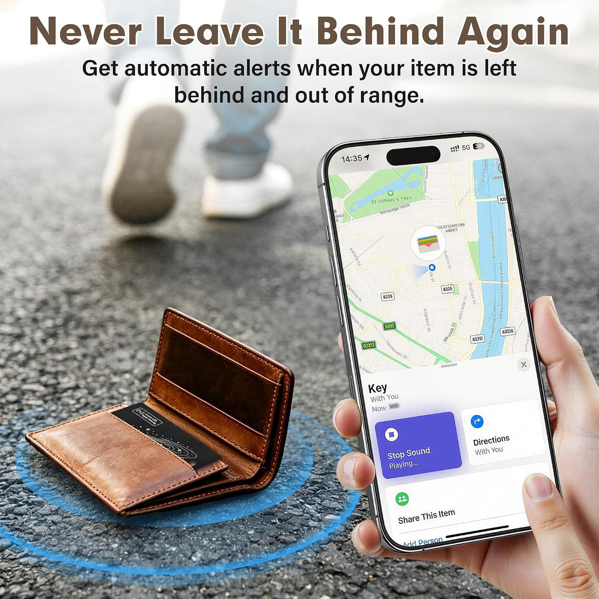 Smart Wallet Tracker Card (iOS Only) - Item Finder for Luggage, Keys & Passport 、Compatible with Apple Find My、Slim, Rechargeable & IP68 Waterproof (4 Black)
