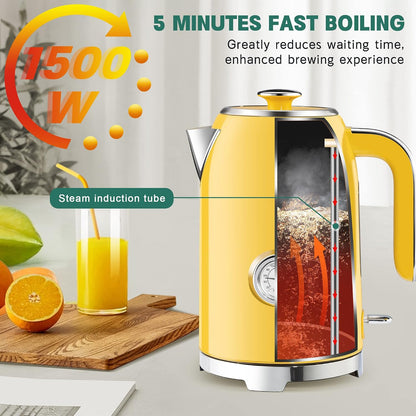 SUSTEAS 57oz Electric Kettle with Thermometer, Hot Water Pot, Retro Green