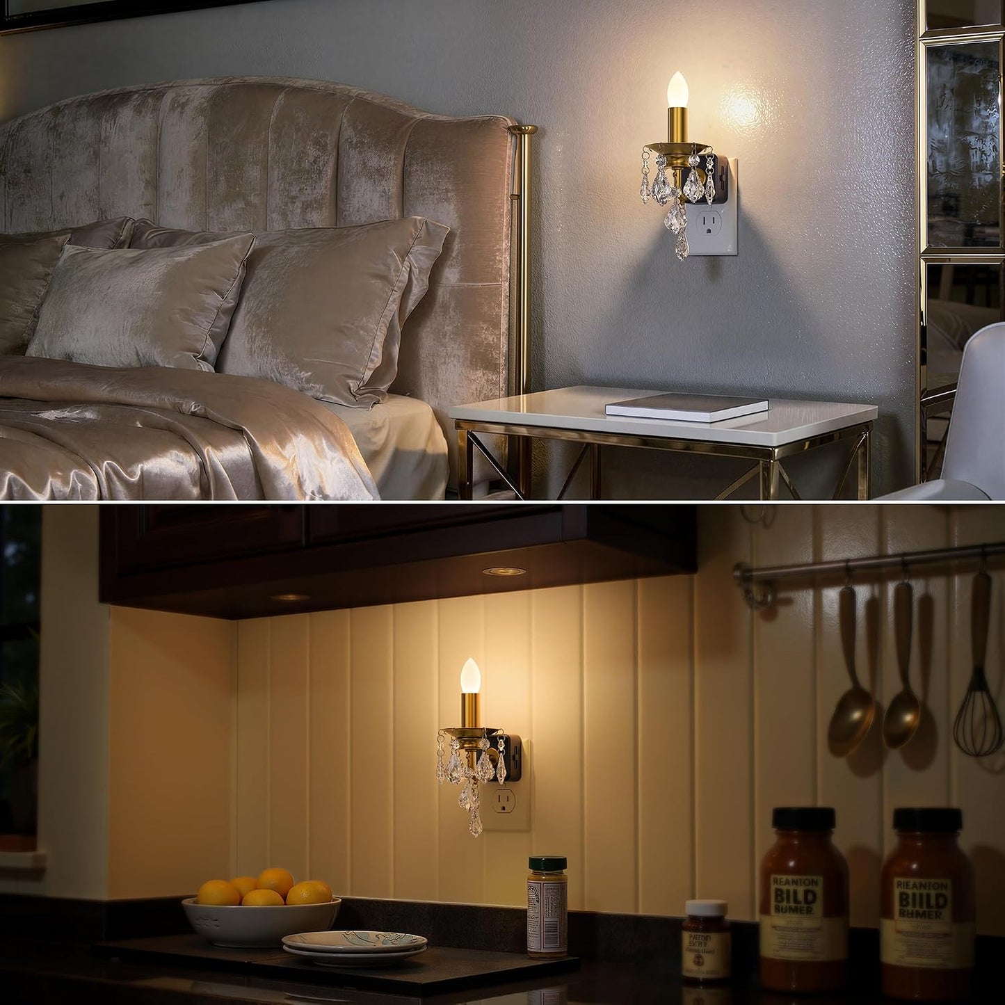 Briignite Flameless Candle Night Light, 2 Pack, Night Lights Plug into Wall, Candle Nightlight with Light Sensor, 0-100LM Dimmable LED Night Light Plug in, 1800K Amber Nightlight for Hallway Bathroom