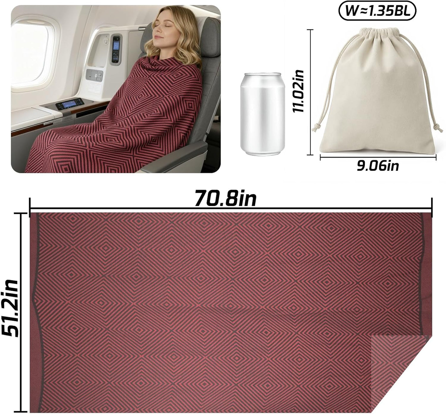 Travel Blanket Airplane - Ultra Soft & Lightweight Knit Design