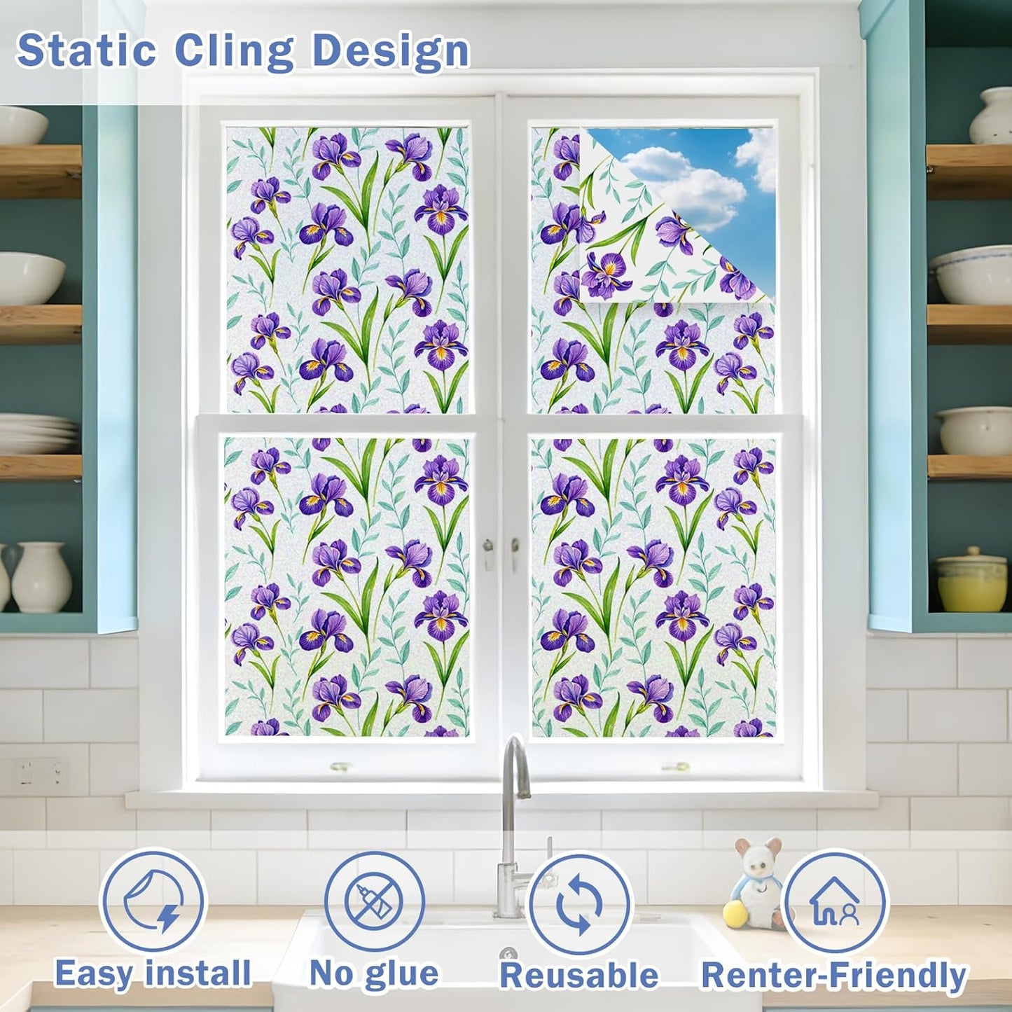Window Film, Frosted Privacy, One Way Tint, UV Block, Heat Insulation, Anti-Glare, Static Cling, Renter Friendly for Home Bathroom Door