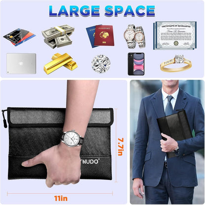 Fireproof Money Bag 2 Pack, Waterproof Document Pouch for Cash & Passport