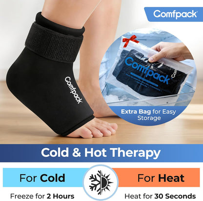 Comfpack Ankle Ice Pack Wrap for Swelling, Reusable Foot Ice Pack Wrap, Hot & Cold Therapy Compression Sleeve for Plantar Fasciitis Relief, Achilles Tendonitis, Sprain, Heel Pain, Sprained