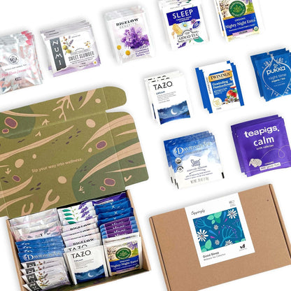 Sippingly Night Time Tea Sampler – 40 Herbal Teas – 10 Flavors from Top Brands – Chamomile, Lavender, Passionflower – Perfect Relaxation & Calm Support – Ideal Wellness Gift – Kosher, Gluten-Free