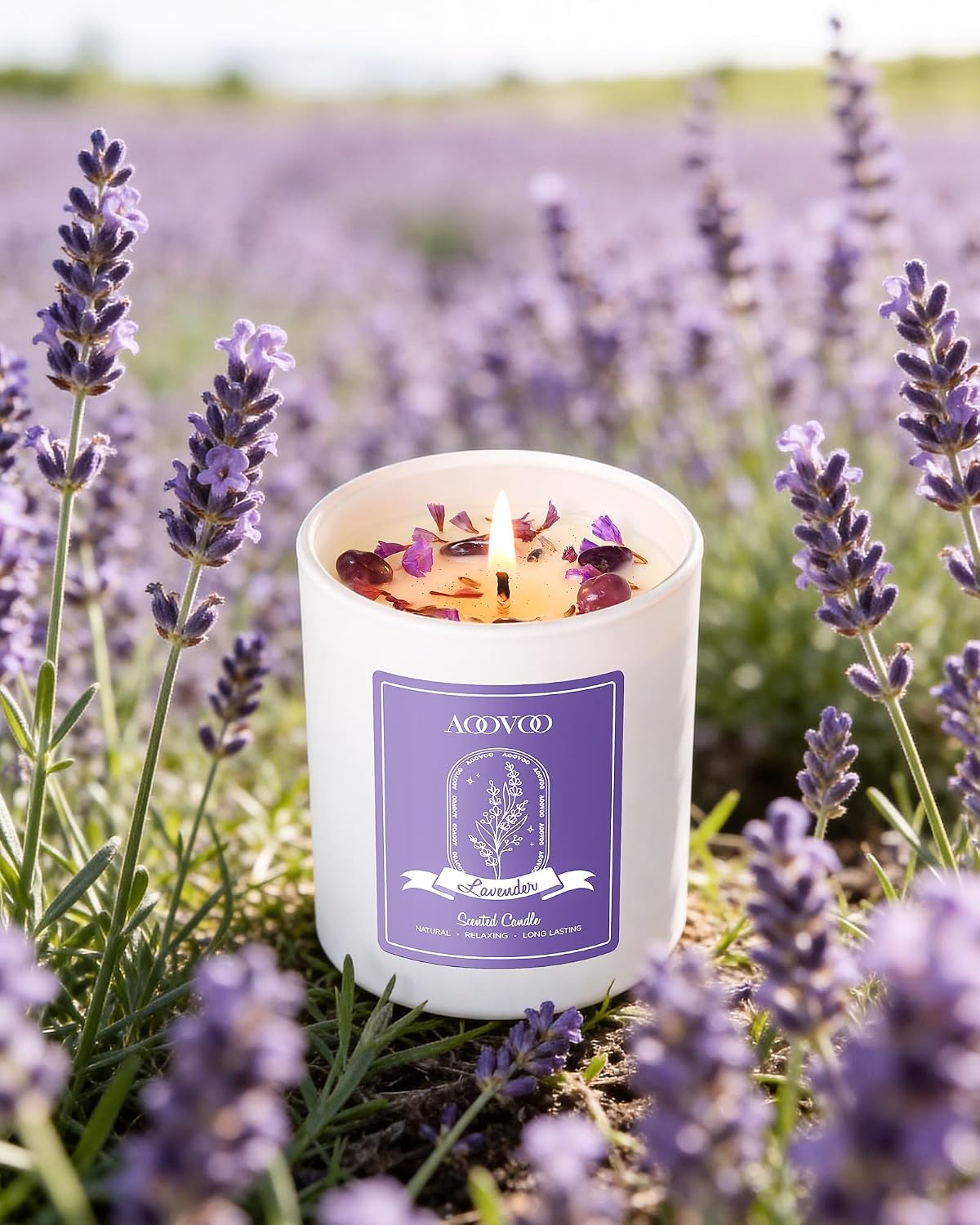 AOOVOO Lavender Scented Candles for Women - Aromatherapy Candle with Crystals Inside, 10oz Soy Candles for Home Scented, Birthday Gifts Mothers Day Candle for Women Mom