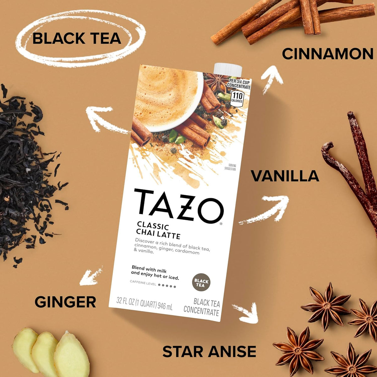 TAZO Classic Chai Latte Concentrate, 32 oz Carton