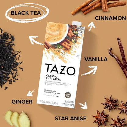 TAZO Classic Chai Latte Concentrate, 32 oz Carton