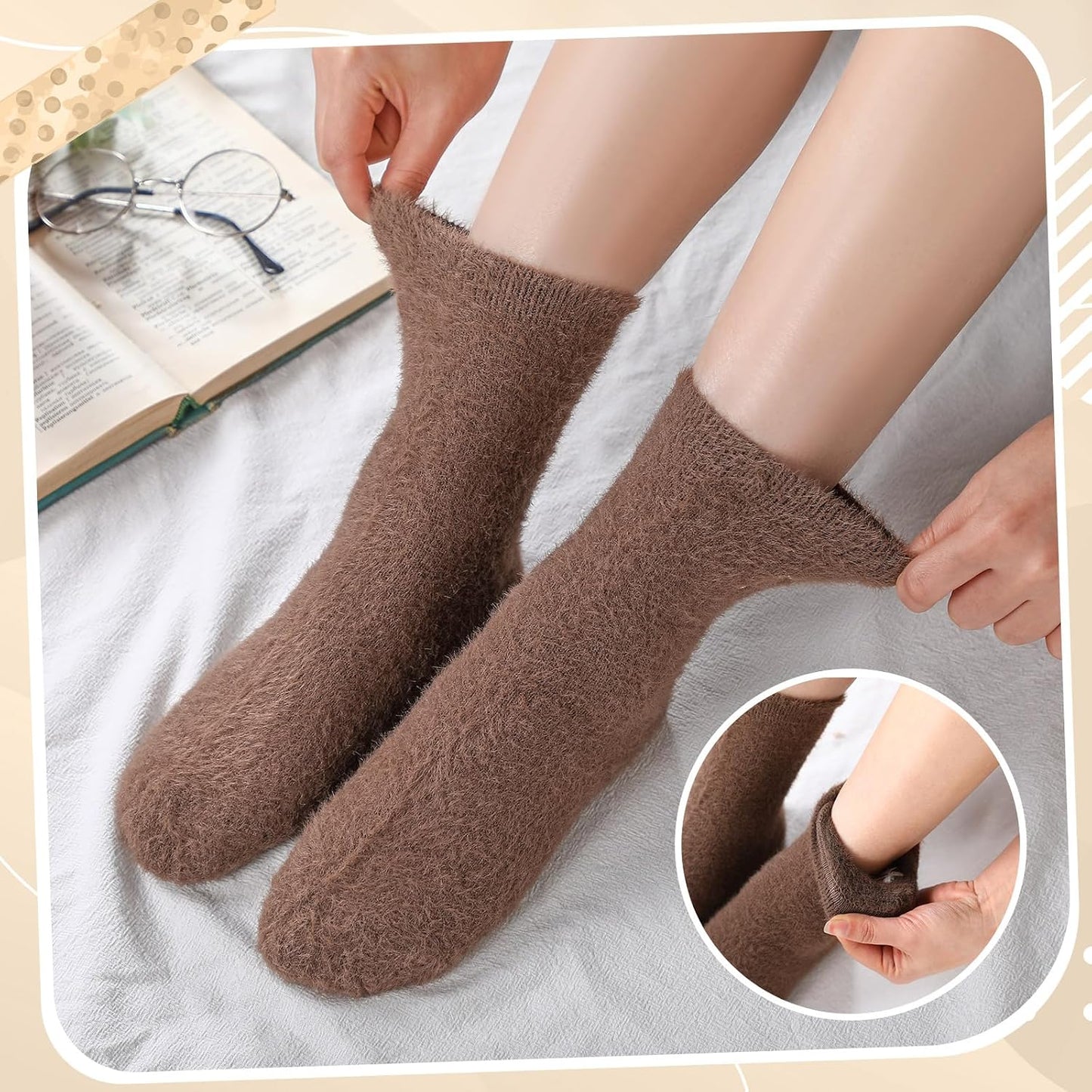 Geyoga 5 Pairs Fuzzy Socks for Women Cozy Spa Slipper Socks Coquette Preppy Stuff Soft Fluffy Home Sleeping Birthday Gift