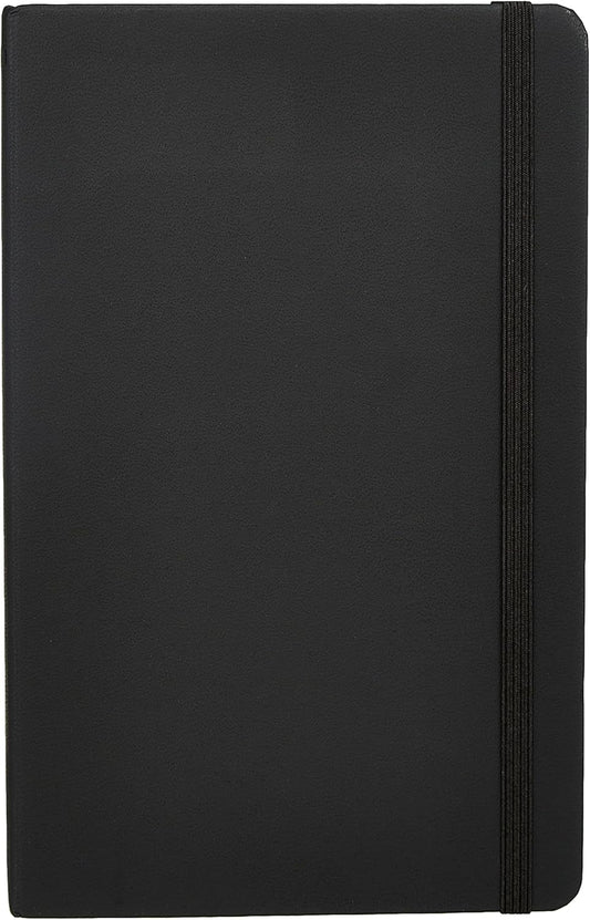 Amazon Basics Classic Lined Writing Notebook for Note Taking and Journaling, Hardcover with Elastic Closure, 240 Pages, 5" x 8.25", Black