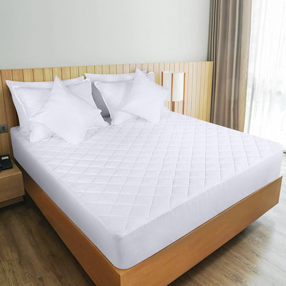 Quilted Fitted Mattress Pad, Queen Mattress Protector Topper with Deep Pocket Stretches up to 16 Inches, Machine Washable Mattress Cover by Utopia Bedding (White)