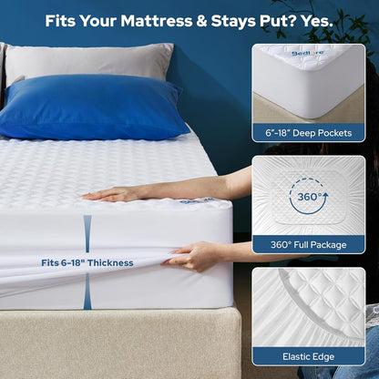 2 Pack Waterproof Mattress Protector, Queen Size Mattress Pad Noiseless with Deep Pocket Fitted for 6"-18", Soft Breathable Dirt-Proof Bed Mattress Cover Washable for Home, Bedroom, Hotel (Gray)