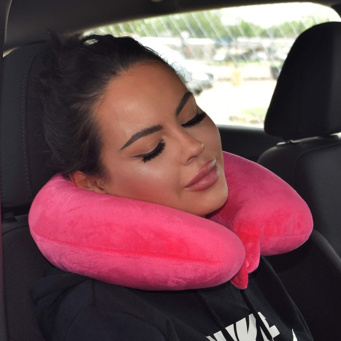 Wolf Essentials Adult Fleece Travel Neck Pillow for Airplane, Charcoal
