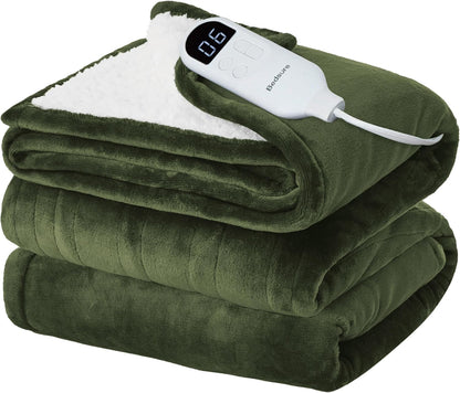 Bedsure Heated Blanket Throw Blanket with Preheat Function - Fast Heating Electric Blanket, Soft Flannel Throw with 6 Time Settings(Up to 10H), 6 Heating Settings, Gifts for Grandma (50"x60", Cream)