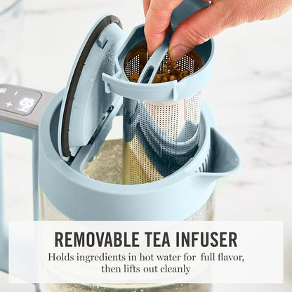 Martha Stewart Electric Kettle with Removable Stainless Steel Tea Infuser, Glass Carafe 1.7L (7 Cups), Hot Water Boiler, 4 Presets, Keep Warm & Auto Shut-Off, Cordless 360° Swivel Base, Honeydew Green