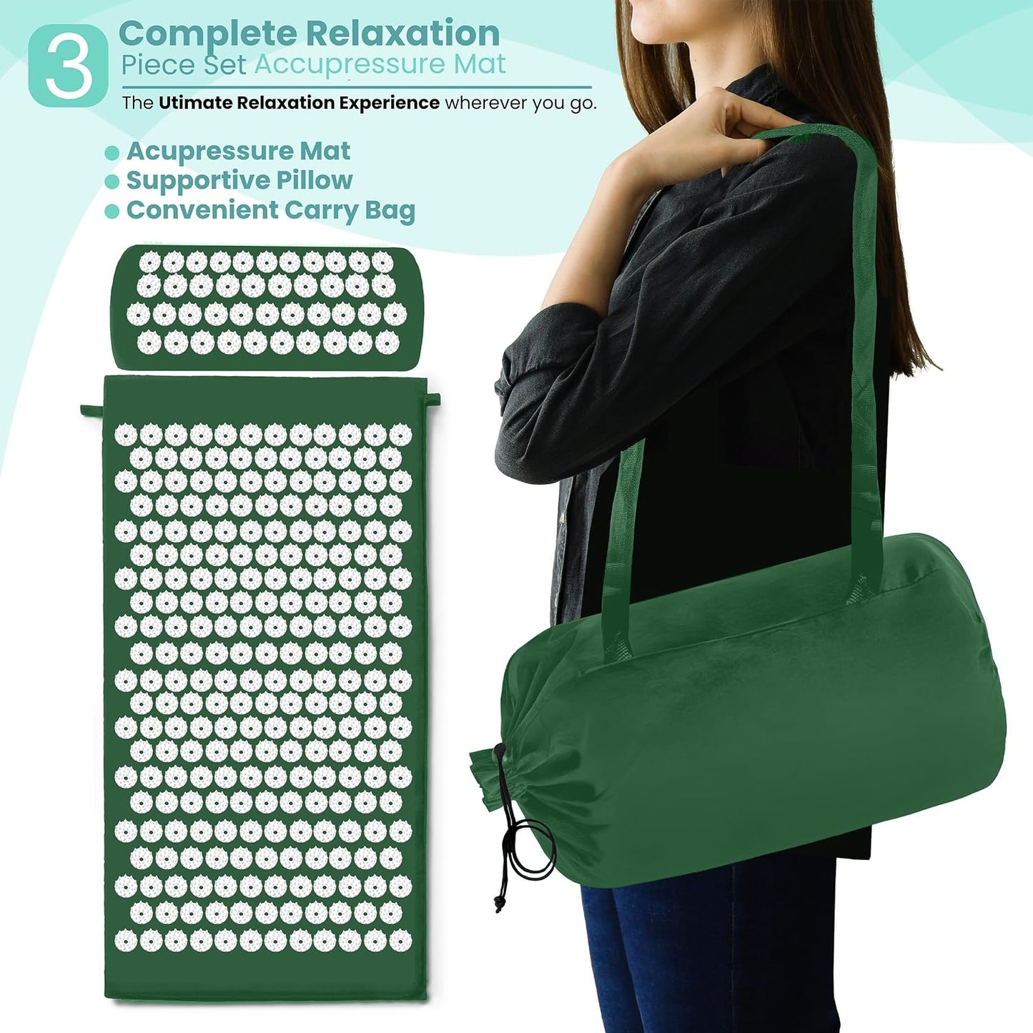 Sivan Health and Fitness Acupressure Mat and Pillow Set - Grounding Mat for Stress, Back & Neck Pain - Acupuncture Point Massage Mat for Muscle Relaxation, Sciatica, & Meditation - Includes Carry Bag