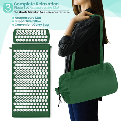 Sivan Health and Fitness Acupressure Mat and Pillow Set - Grounding Mat for Stress, Back & Neck Pain - Acupuncture Point Massage Mat for Muscle Relaxation, Sciatica, & Meditation - Includes Carry Bag