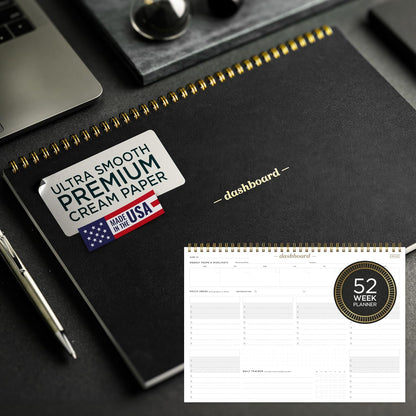 Ink+Volt Dashboard Spiral Deskpad | Undated Weekly Planner Notepad w/ 52 Undated Sheets, Premium Productivity Planner, Minimalist Weekly to do List for Work & Study | A4 Size, Navy - Made in the USA