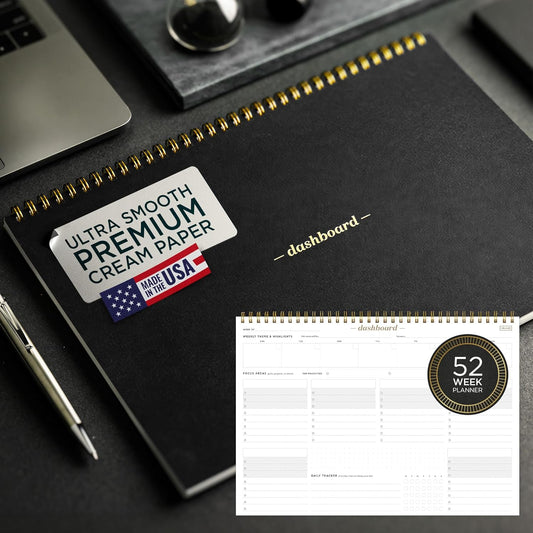 Ink+Volt Dashboard Spiral Deskpad | Undated Weekly Planner Notepad w/ 52 Undated Sheets, Premium Productivity Planner, Minimalist Weekly to do List for Work & Study | A4 Size, Navy - Made in the USA
