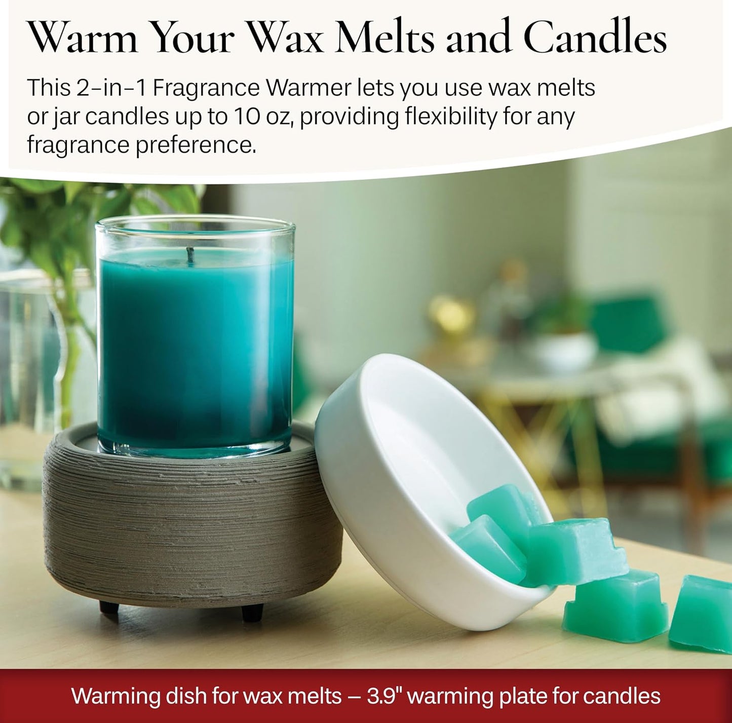 Candle Warmers ETC 2-in-1 Candle and Fragrance Warmer for Warming Scented Candles or Wax Melts and Tarts with to Freshen Room, Primitive Black and Bronze