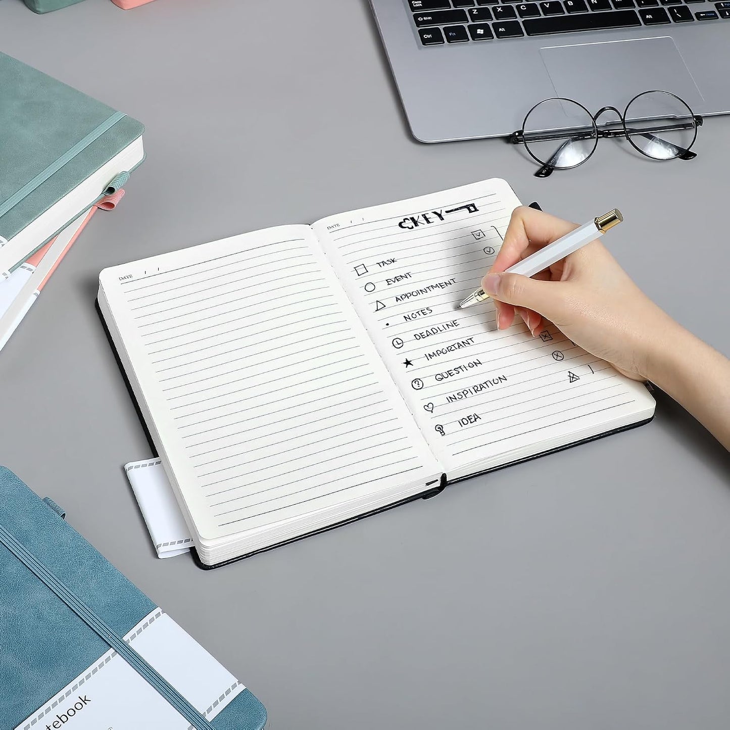 CAGIE Lined Journal Notebook for Women Men 320 Pages 100 Gsm Paper Thick Journaling Notebooks A5 Leather Journals for Writing Hardcover Journal Supplies for Work Note Taking Diary, 5.7x8.3 In, Green