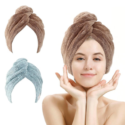 M-bestl 2 Pack Microfiber Hair Towel Wrap,Hair Drying Towel with Button,Quick Dry Hair Towel Turban for Women,Absorbent Anti-frizz Head Towel for Long Thick Curly Hair(Pink&Beige)