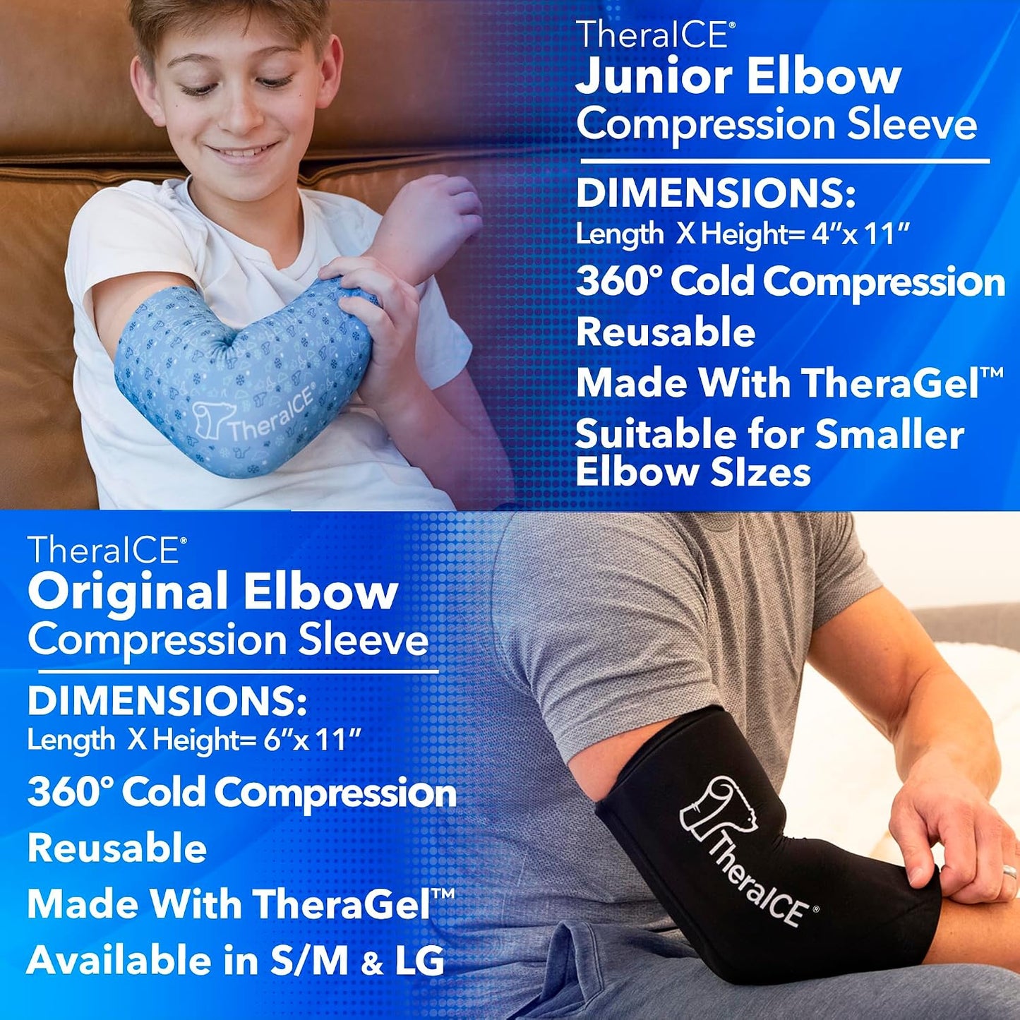 TheraICE Elbow Ice Pack Wrap Compression Sleeve for Injuries Reusable Gel Arm Cold Packs | Tennis Elbow Golfers & Cubital Tunnel, Tendinitis Pain Relief | Plus Shin Splints, Calf Strain | Women & Men
