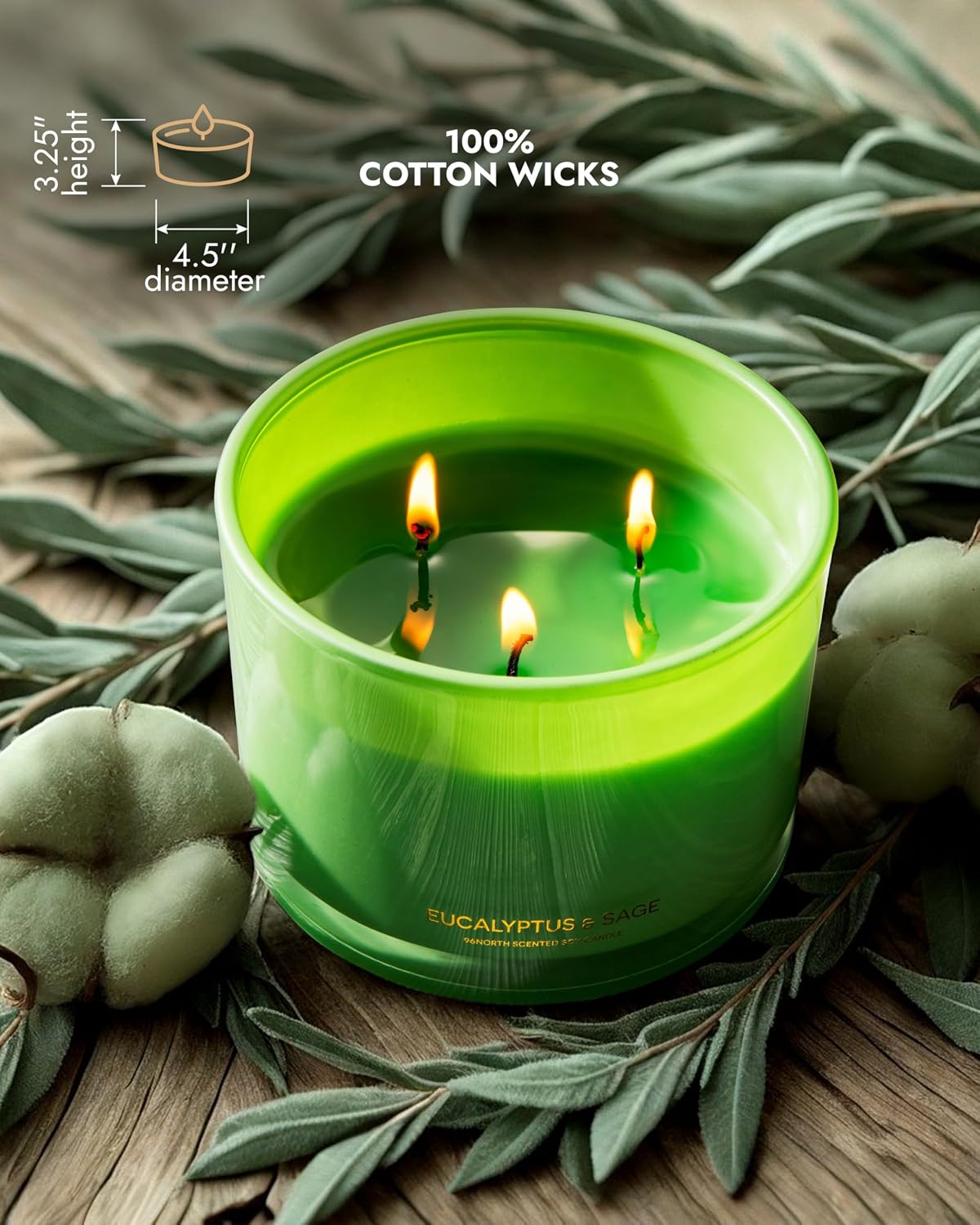 96NORTH Luxury Vanilla Soy Candles | Large 3 Wick Jar Candle | Up to 50 Hours Burning Time | 100% Natural Soy Wax | Relaxing Aromatherapy Aesthetic Candle | Housewarming Gift for Men and Women