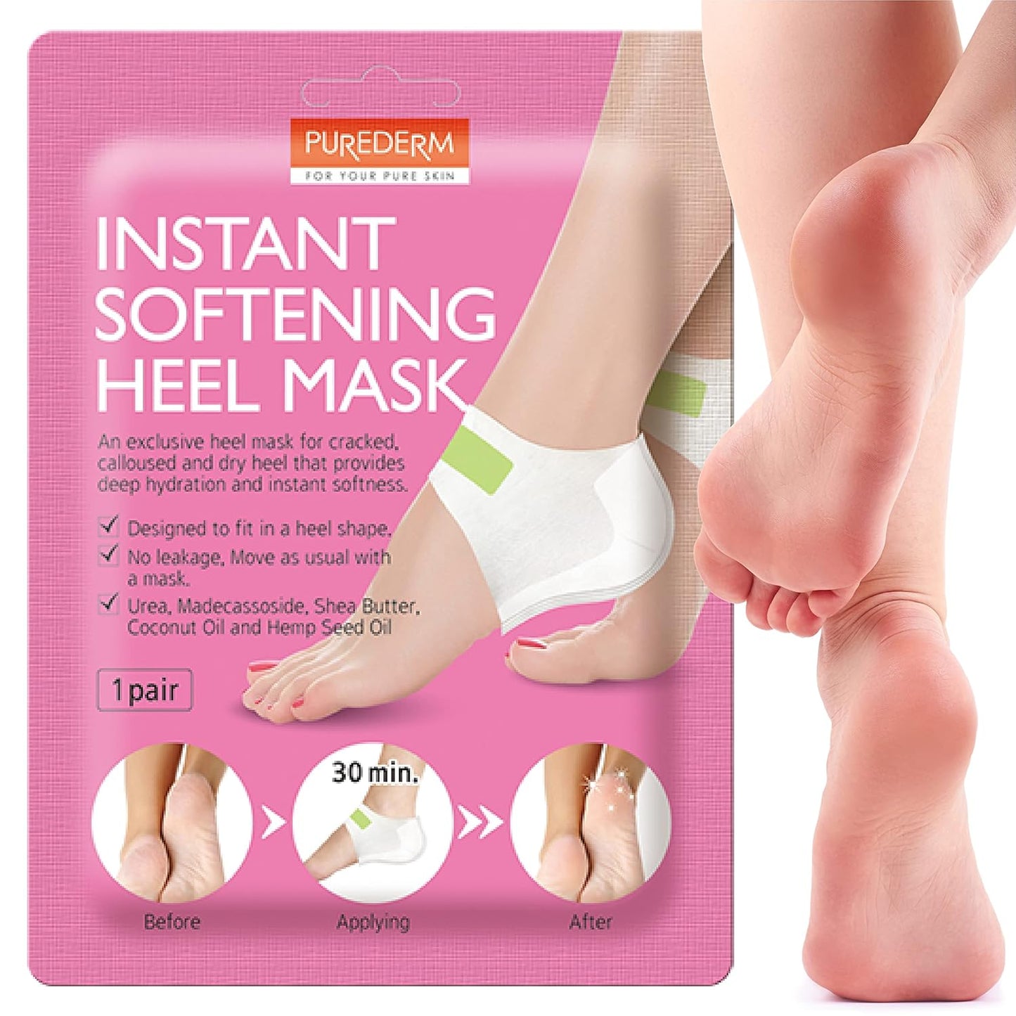 Purederm Exfoliating Foot Peeling Mask & Foot Peel for Dry Cracked Heels (1 Pack) – Dead Skin & Callus Remover for Feet, Rough Skin Care for Baby Soft Feet