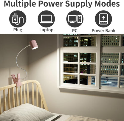 Desk Lamp USB Clip On Light,Book Lights for Reading at Night Clamp Light | 3 Color Modes,10 Brightness Clamp Light,360° Gooseneck LED Reading Light for Books in Bed,Eye-Care for Home Office,Headboards