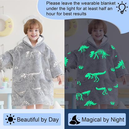 Fiosnow Glow in the Dark Unicorn Blanket Hoodies for Kids 6-13YR Oversize Wearable Blanket Hoodies for Boys Girls Teens