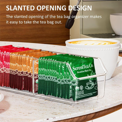 FUCDTEFC Tea Bag Organizer, Tea Bag Holder Box Storage Bin, Clear Tea Packet Plastic Drawer, Sugar Packet, Coffee, Condiment, Spice Bag Holder for Kitchen Cabinet, Countertop, Fridge