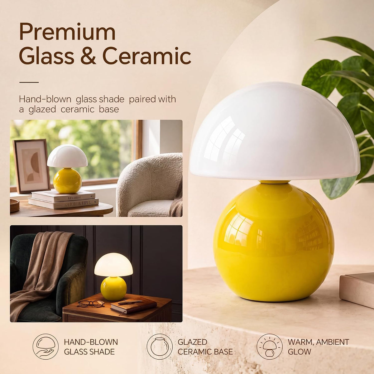 Dawnwake Mushroom Lamp Table Lamp for Bedroom-Small Desk Table Lamps,White