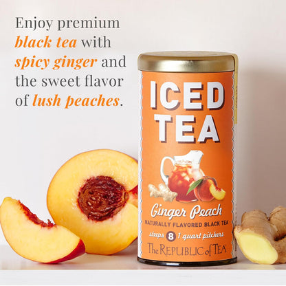 The Republic of Tea – Ginger Peach Black Iced Tea Bags, 40 Large Quart-Sized Iced Tea Pouches, Naturally Caffeinated