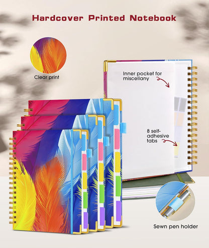 Hardcover Spiral Notebook journal with Removable Dividers Tabs, 300 Pages Leather 5 Subject Notebook College Ruled, 8"x10" Large B5 Notebooks for Work School Note taking, Lined Journal for Women,Black