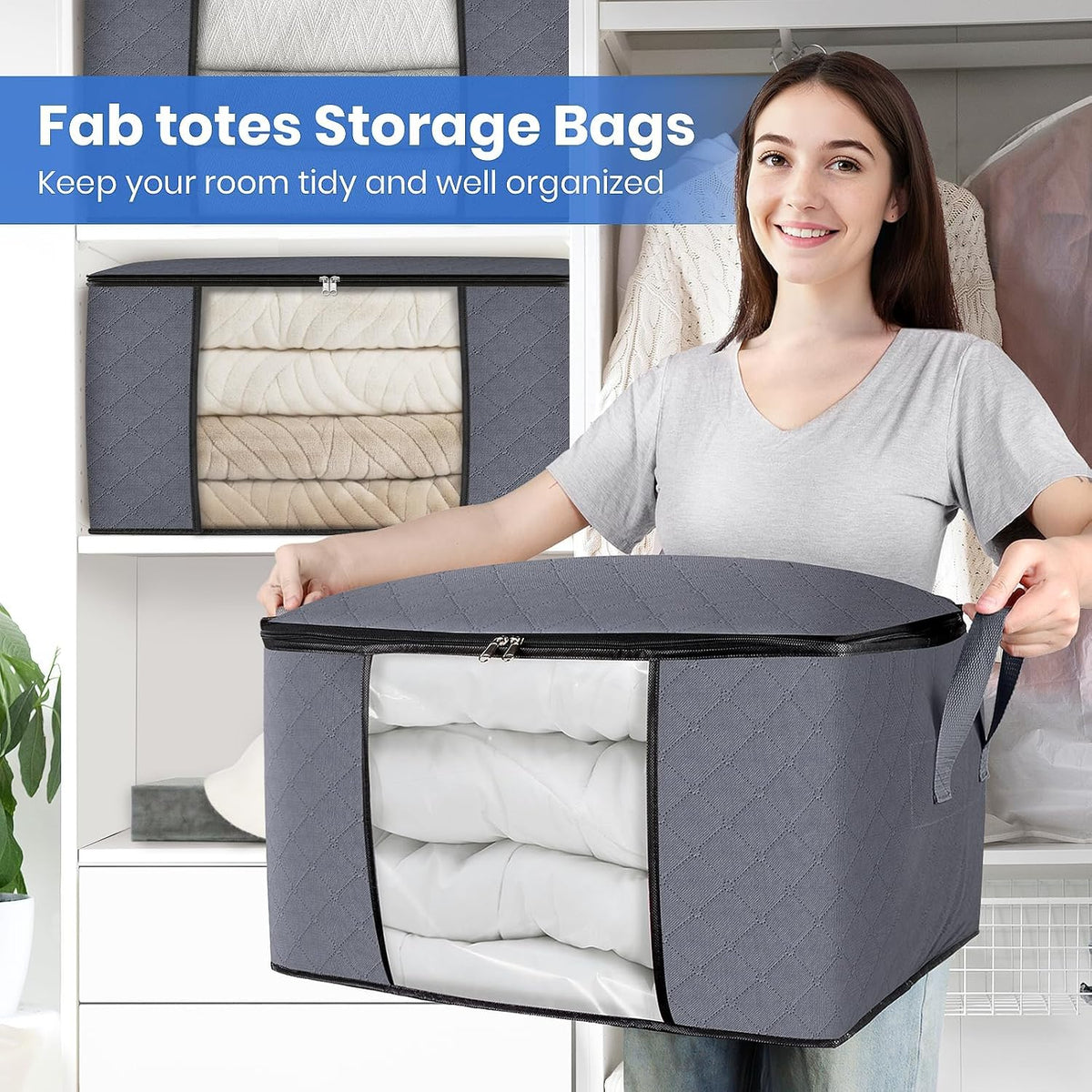 Fab totes Storage Bags for Clothes Blanket Storage Bins with Lids