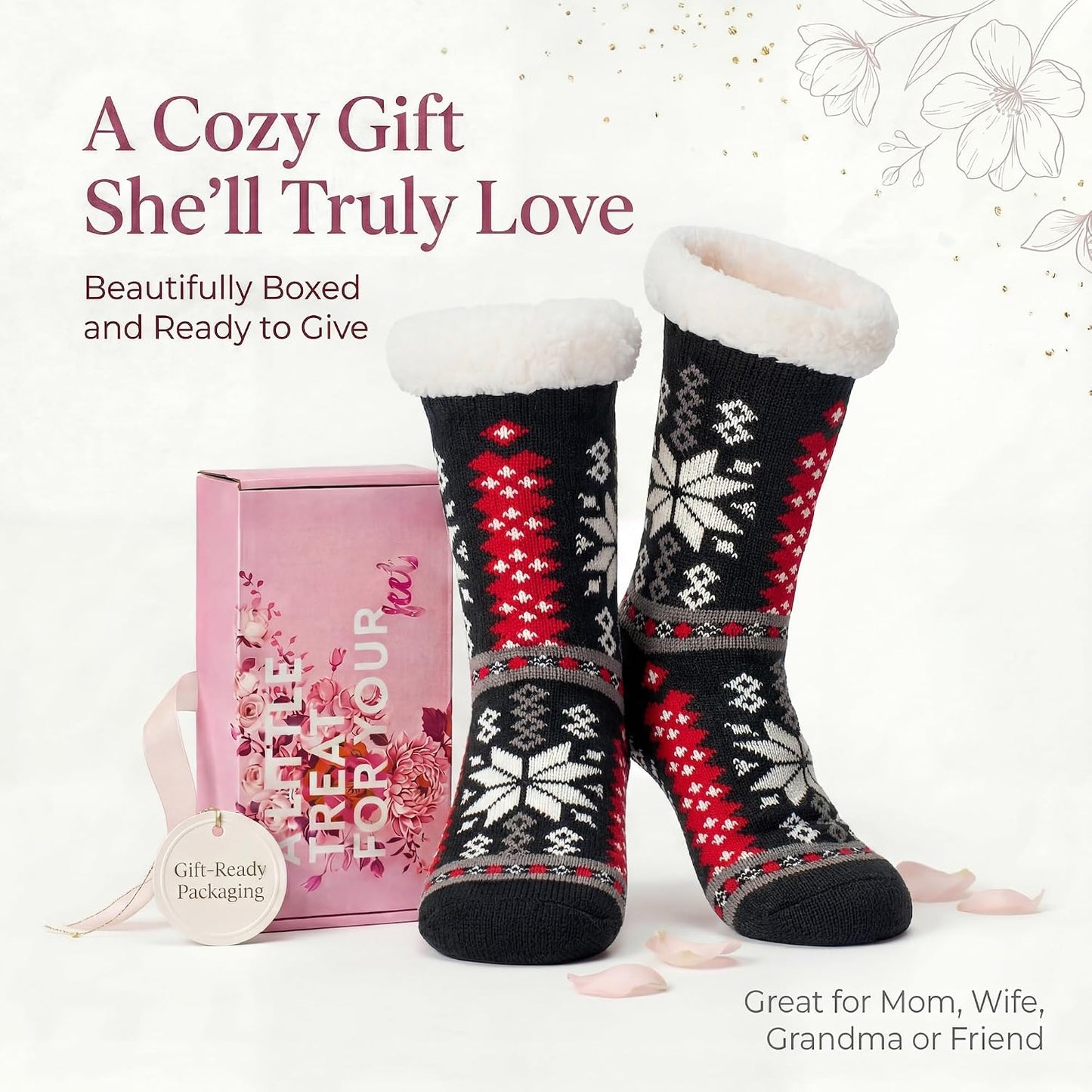 Cozylook Fuzzy Slipper Socks for Women with Grips Warm Cozy Soft Non-Slip Winter Socks Cozy Gift Idea