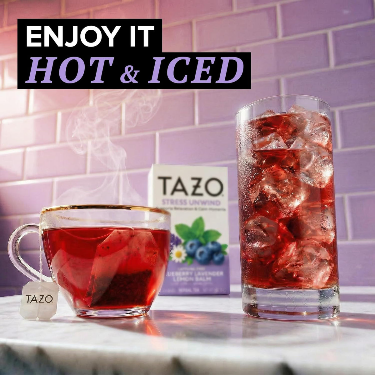Tazo Stress Unwind Herbal Tea Bags, Blueberry Lavender Chamomile, 16 ct