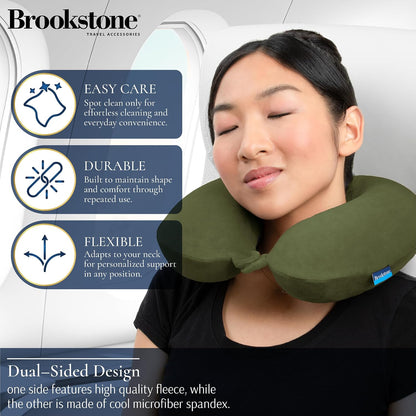 Brookstone Travel Neck Pillow - Lightweight U-Shaped Memory Foam Travel Pillow for Airplane, Car Travels & Sleeping, Blue