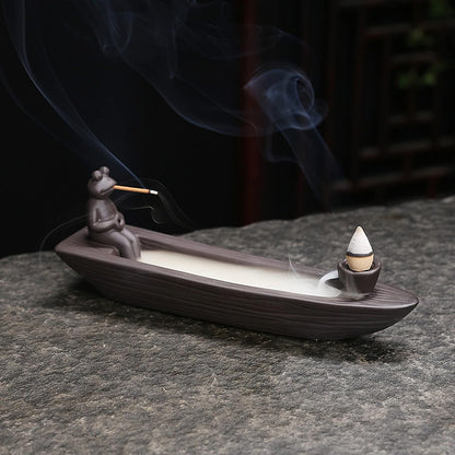 ChangWanna Frog Incense Stick Holder - Ceramic Insence Burner Ash Catcher, Insense Stand with 45 Sandalwood Sticks, Ornament for Aromatherapy/Yoga/Meditation/Home Living Room Office Decor