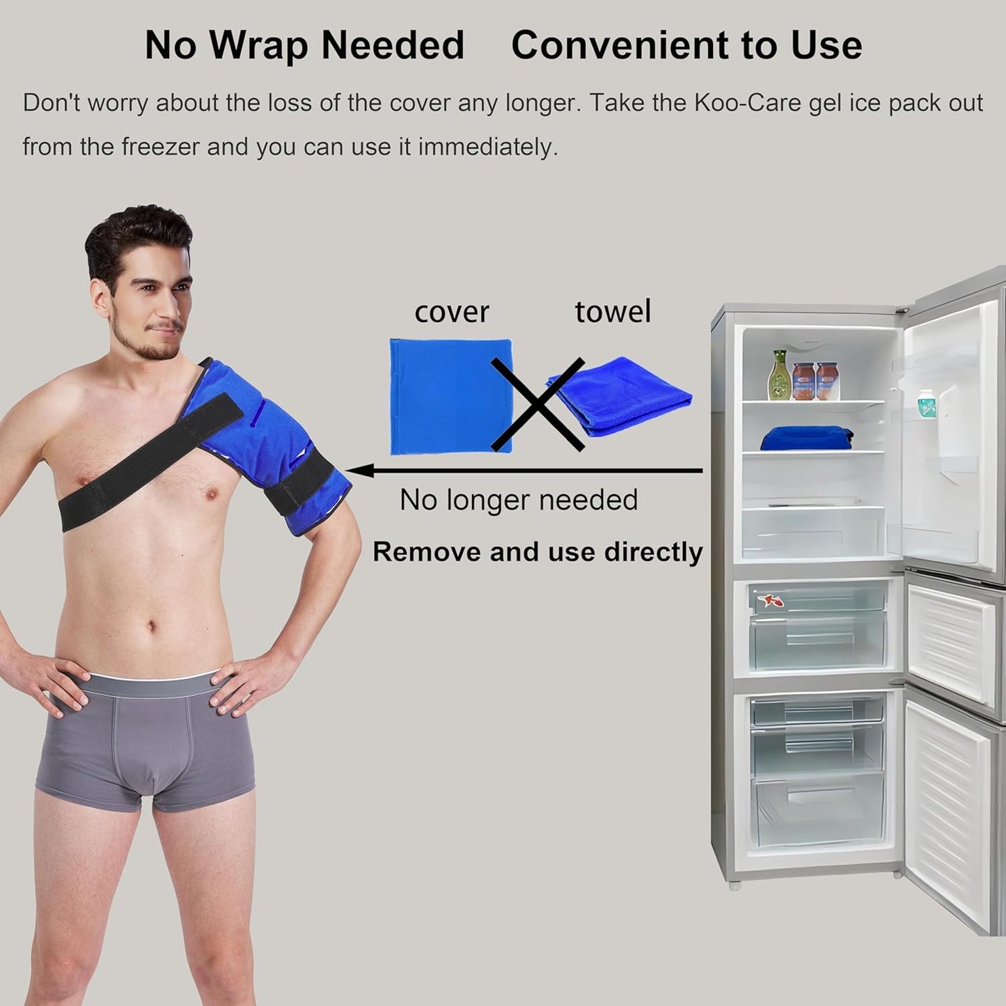Koo-Care Extra Large Gel Ice Pack for Injuries Reusable Flexible Hot Cold Therapy Compress with Strap for Shoulder Rotator Cuff, Back, Hip, Shin - Knee Replacement Surgery Pain Relief XL 13" x 14.7"