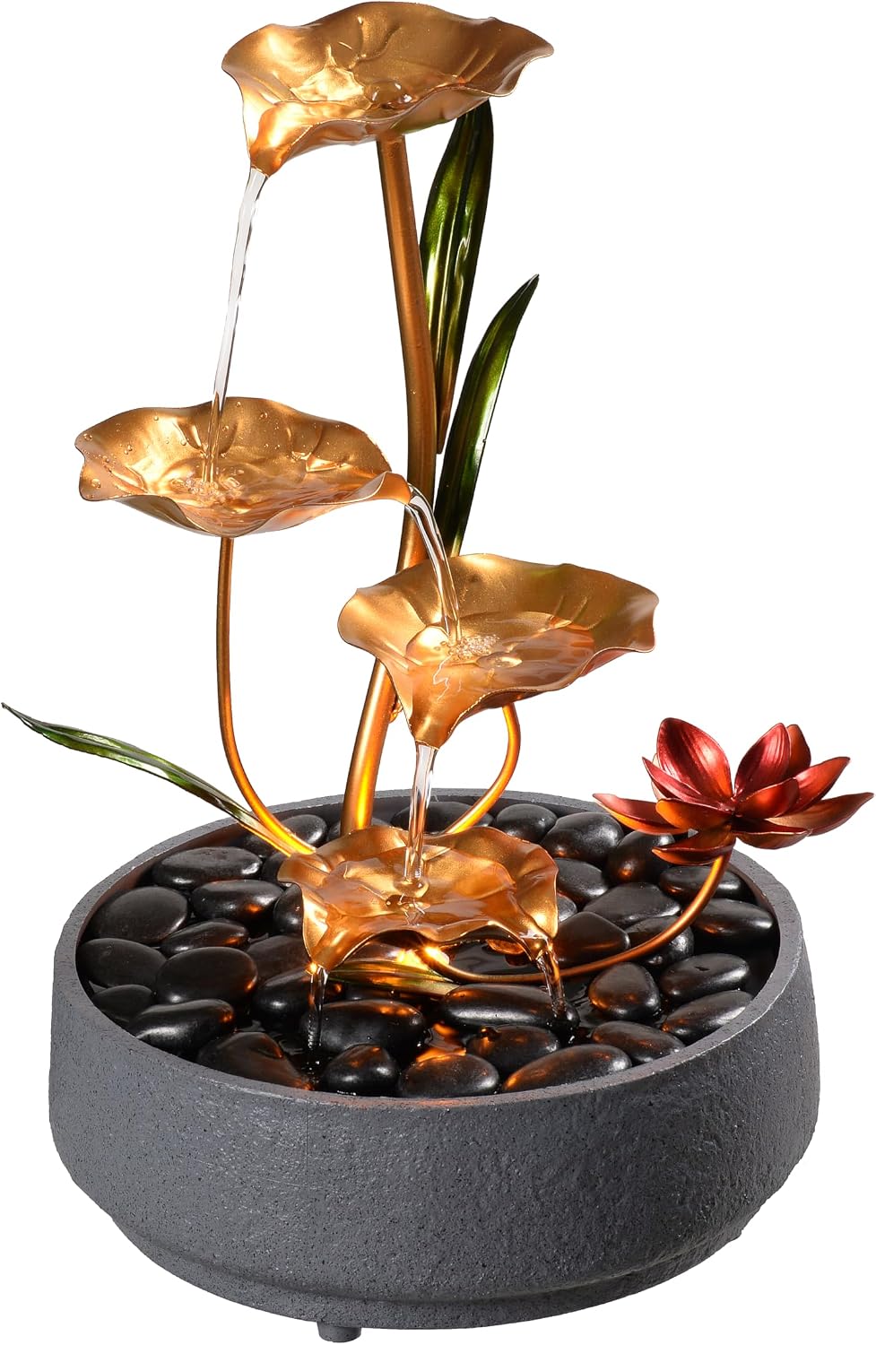 Haobos Indoor Tabletop Fountain Exquisite Meditation Desk Water Fountain Decorative Zen,4-Tier Lotus Desk Fountain,Home/Office Decor Housewarming Gift for Mom（23154）