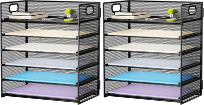 Marbrasse 6 Tier Paper Organizer Letter Tray - Mesh Desk File Organizer with Handle, Paper Sorter Organizer for Letter/A4 Office File Folder Holder - Black
