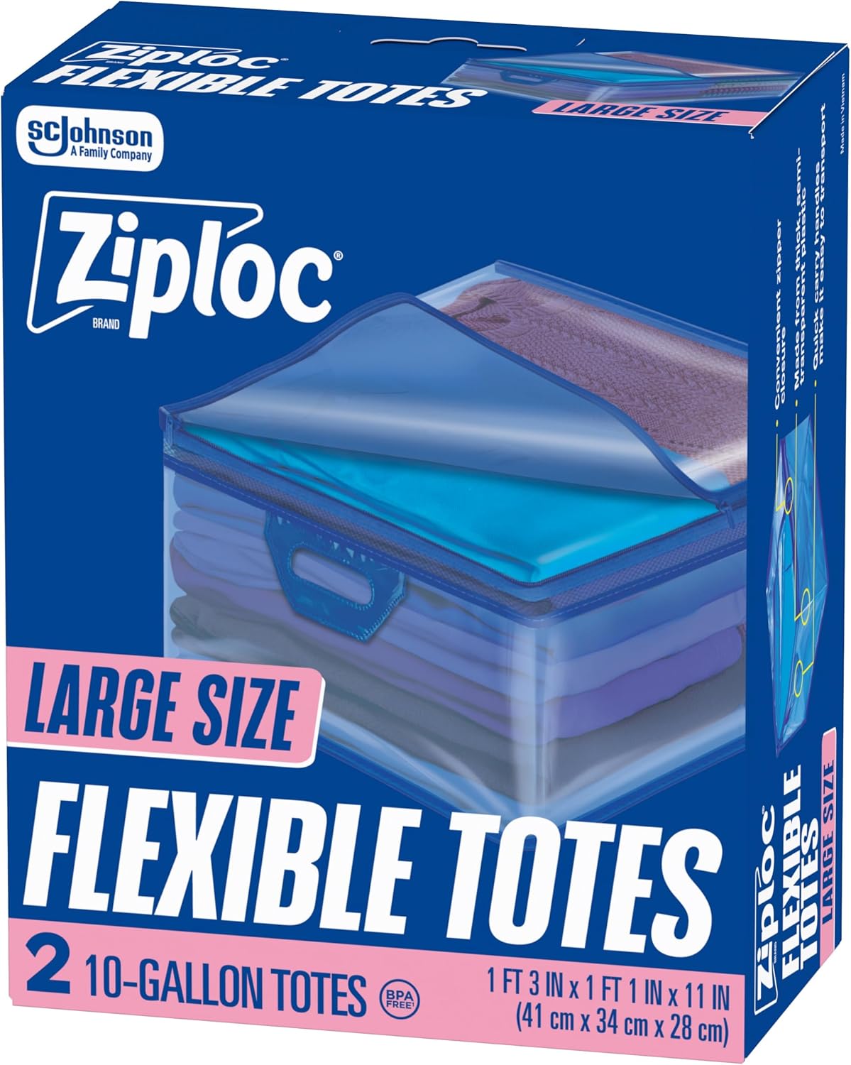 Ziploc Flexible Totes, 22 Gallon X-Large Storage Bags with Zipper, 2 Count