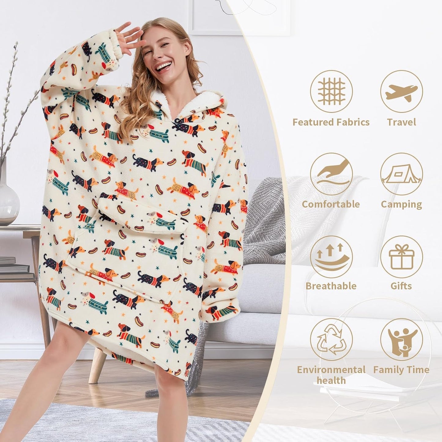 Fiosnow Sun and Moon Blanket Hoodies for Women and Men Adult Oversize Wearable Blanket Hoodies for Soft and Warm