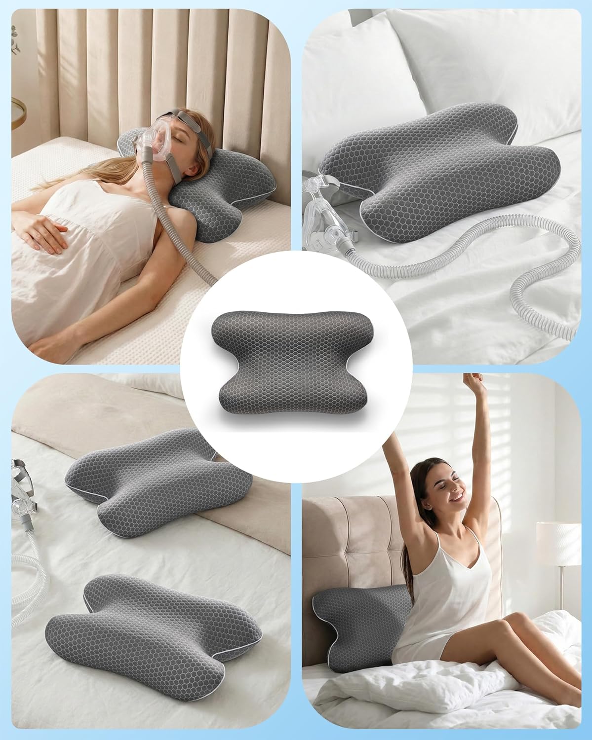 Elviros CPAP Pillow for Sleeping, HSA/FSA Ergonomic Adjustable Height Neck Support Memory Foam Bed Pillow for CPAP Users with Sleep Apnea, Suitable for Side and Back Sleepers