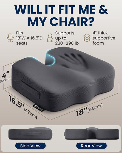 5 STARS UNITED Seat Cushion - Memory Foam Chair Cushion for Tailbone Pain Relief - Ergonomic Support for Coccyx, Sciatica & Butt - Office, Desk & Gaming Chair, Car Seat, Wheelchair, Black Suede
