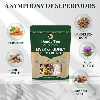 Dandy Superfoods Liver and Kidney Detox Tea,Liver Detox Tea - Dandelion Goji Berry Tea | Natural Herbal Blend - 20 packs