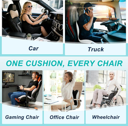 Seat Cushion for Office Chair and Car, Lumbar Support Pillow for Office Chair, Memory Foam Ergonomic Seat Cushion for Long Sitting, Back & Tailbone Pain, Sciatica - Dark Gray & Light Gray