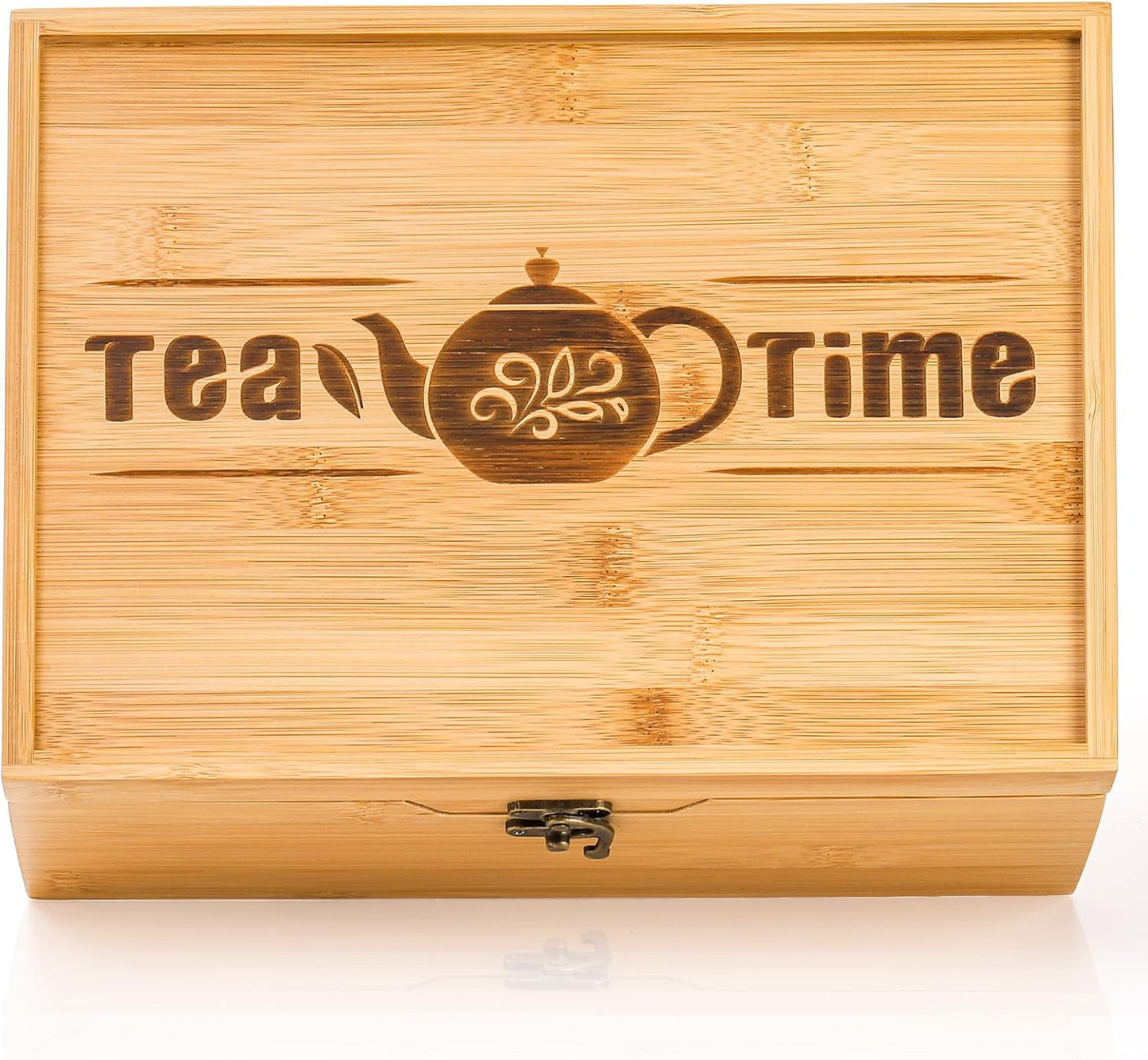 Lyellfe Tea Organizer Box, Bamboo Tea Bag Holder with Lid, Multi-purpose 6-Compartment Coffee Condiment Holder Storage Caddy for Home, Office, Café