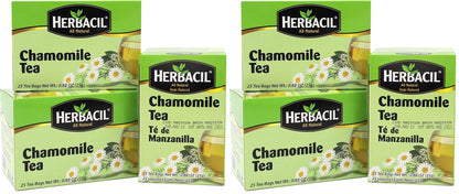 Herbacil Chamomile Tea, Herbal Blend Made with Chamomile Flowers, Caffeine-Free, All Natural, 3-pack of 25 bags per box (75 Tea Bags), 0.88 oz Each